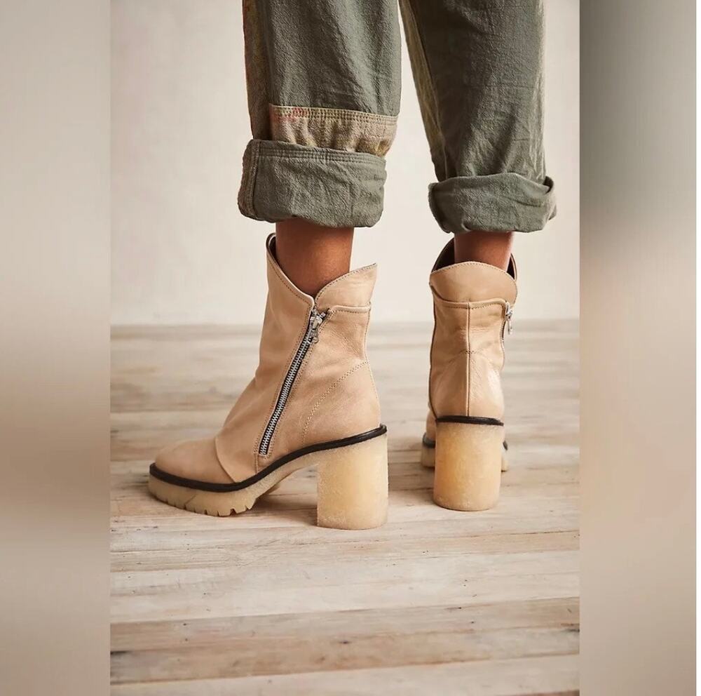 Free People Jack Zip Up High Heel Platform Leather Brown Boots 38 US 7.5 retro
